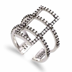 Rectangle Shape Design Adjustable Ring Wholesale Turkish Handmade 925 Sterling Silver Jewelry